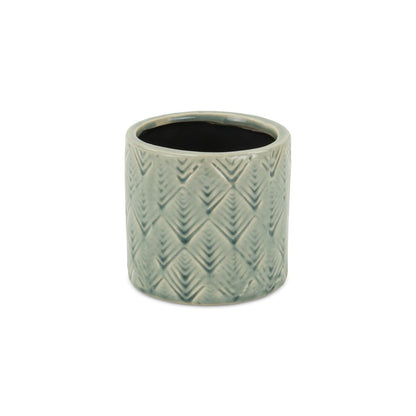 Green Ceramic 16 Ounce Geometric Round Distressed Pot Planter HomeRoots