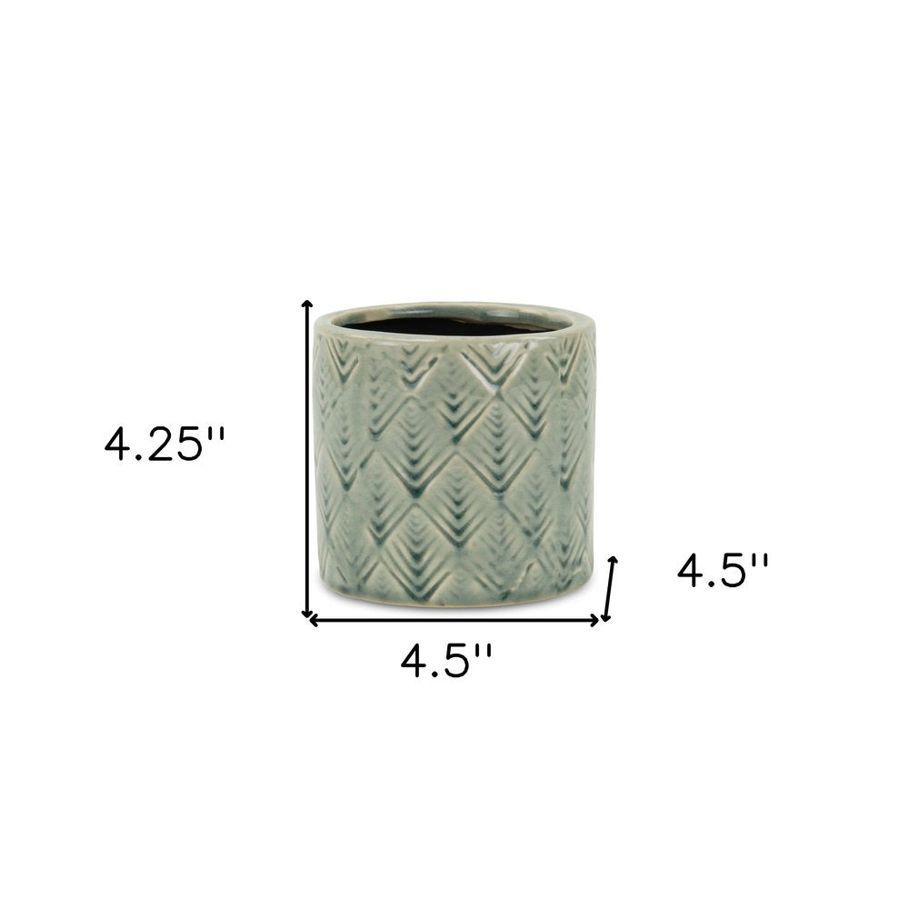 Green Ceramic 16 Ounce Geometric Round Distressed Pot Planter HomeRoots