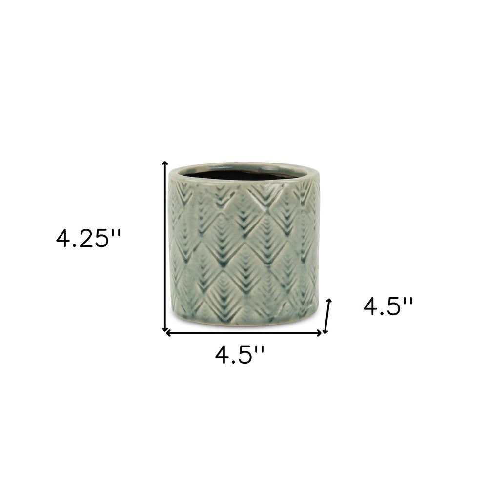 Green Ceramic 16 Ounce Geometric Round Distressed Pot Planter HomeRoots