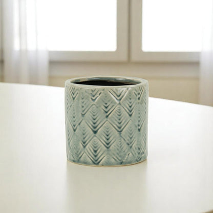 Green Ceramic 16 Ounce Geometric Round Distressed Pot Planter HomeRoots