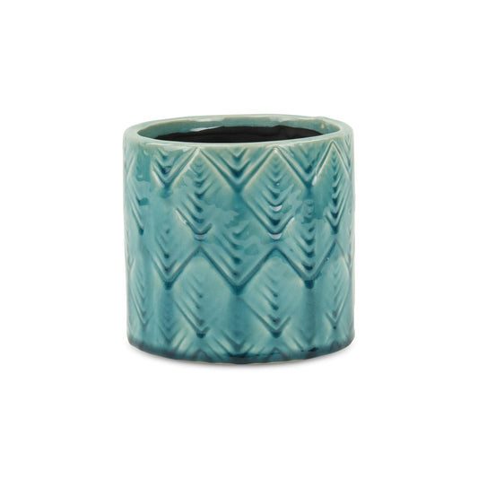 Turquoise Ceramic 22 Ounce Geometric Round Distressed Pot Planter HomeRoots