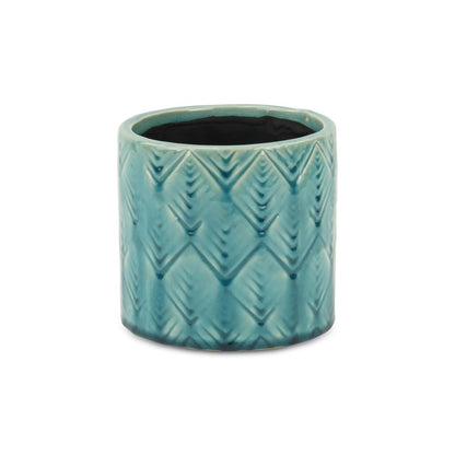 Turquoise Ceramic 22 Ounce Geometric Round Distressed Pot Planter HomeRoots