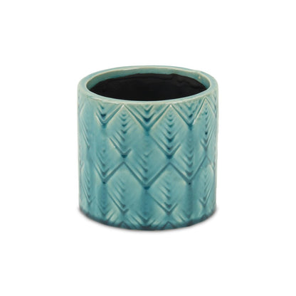 Turquoise Ceramic 22 Ounce Geometric Round Distressed Pot Planter HomeRoots