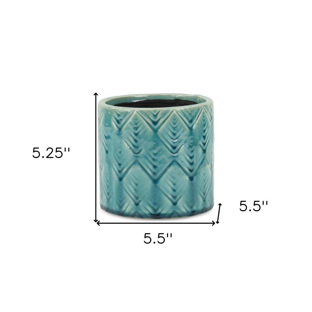 Turquoise Ceramic 22 Ounce Geometric Round Distressed Pot Planter HomeRoots