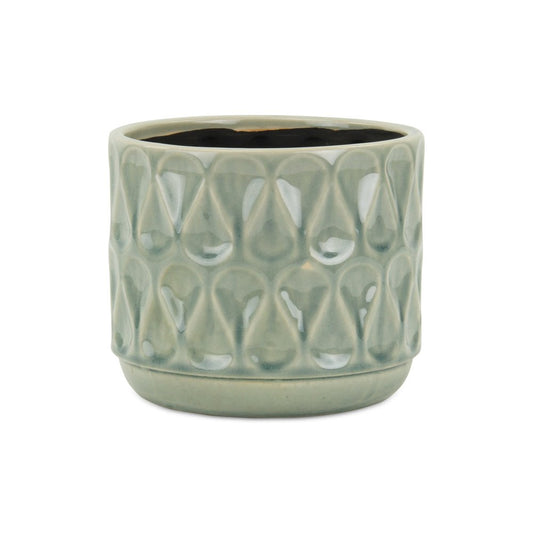 7" Green Geometric Ceramic Indoor Outdoor Round Pot Planter HomeRoots