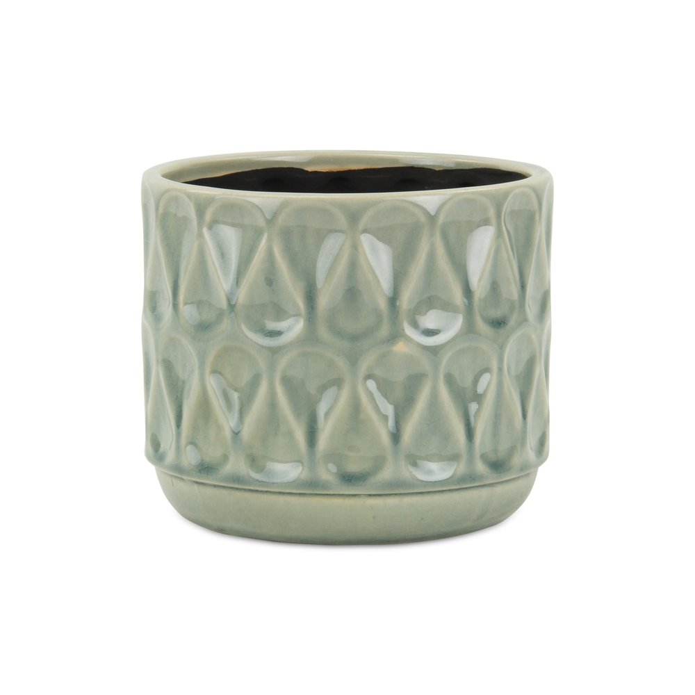 7" Green Geometric Ceramic Indoor Outdoor Round Pot Planter HomeRoots
