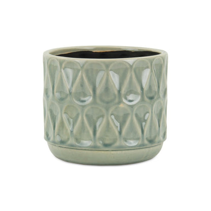 7" Green Geometric Ceramic Indoor Outdoor Round Pot Planter HomeRoots