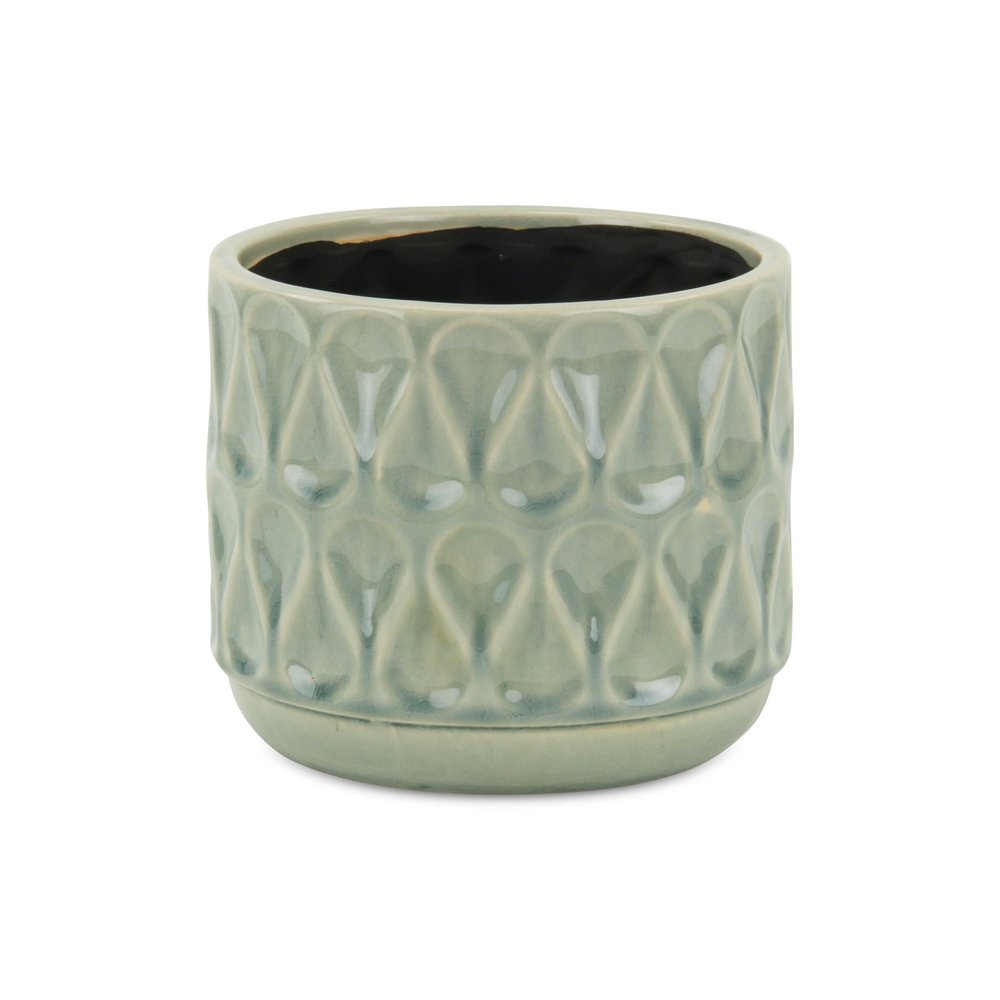 7" Green Geometric Ceramic Indoor Outdoor Round Pot Planter HomeRoots