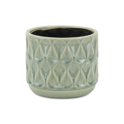 7" Green Geometric Ceramic Indoor Outdoor Round Pot Planter HomeRoots