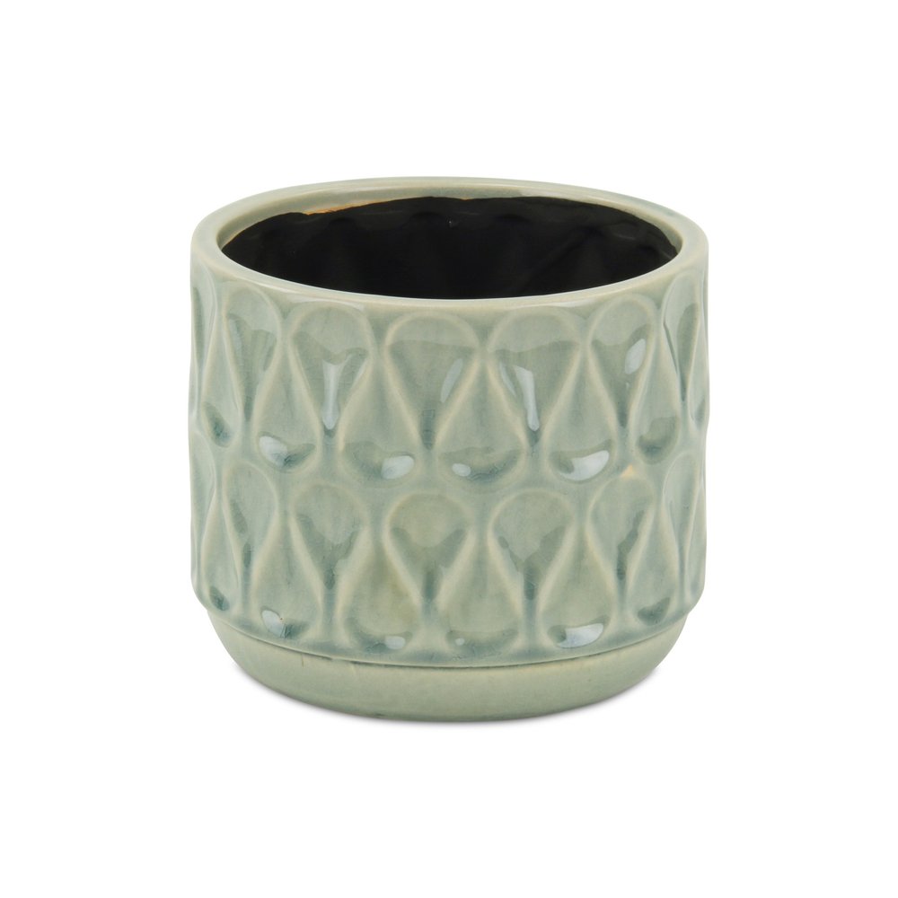 7" Green Geometric Ceramic Indoor Outdoor Round Pot Planter HomeRoots
