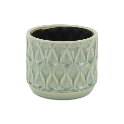 7" Green Geometric Ceramic Indoor Outdoor Round Pot Planter HomeRoots