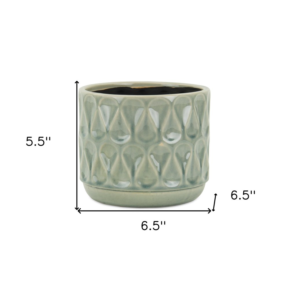 7" Green Geometric Ceramic Indoor Outdoor Round Pot Planter HomeRoots