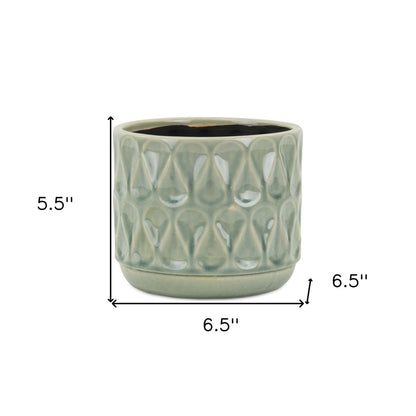 7" Green Geometric Ceramic Indoor Outdoor Round Pot Planter HomeRoots