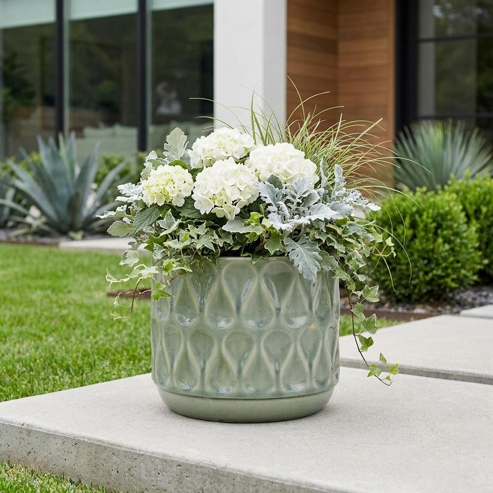 7" Green Geometric Ceramic Indoor Outdoor Round Pot Planter HomeRoots