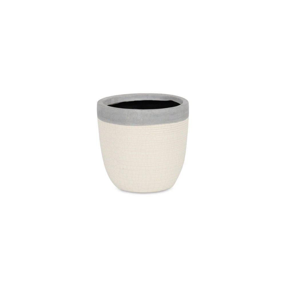 Gray And Ivory Ceramic 41 Ounce Crackle Round Distressed Pot Planter HomeRoots