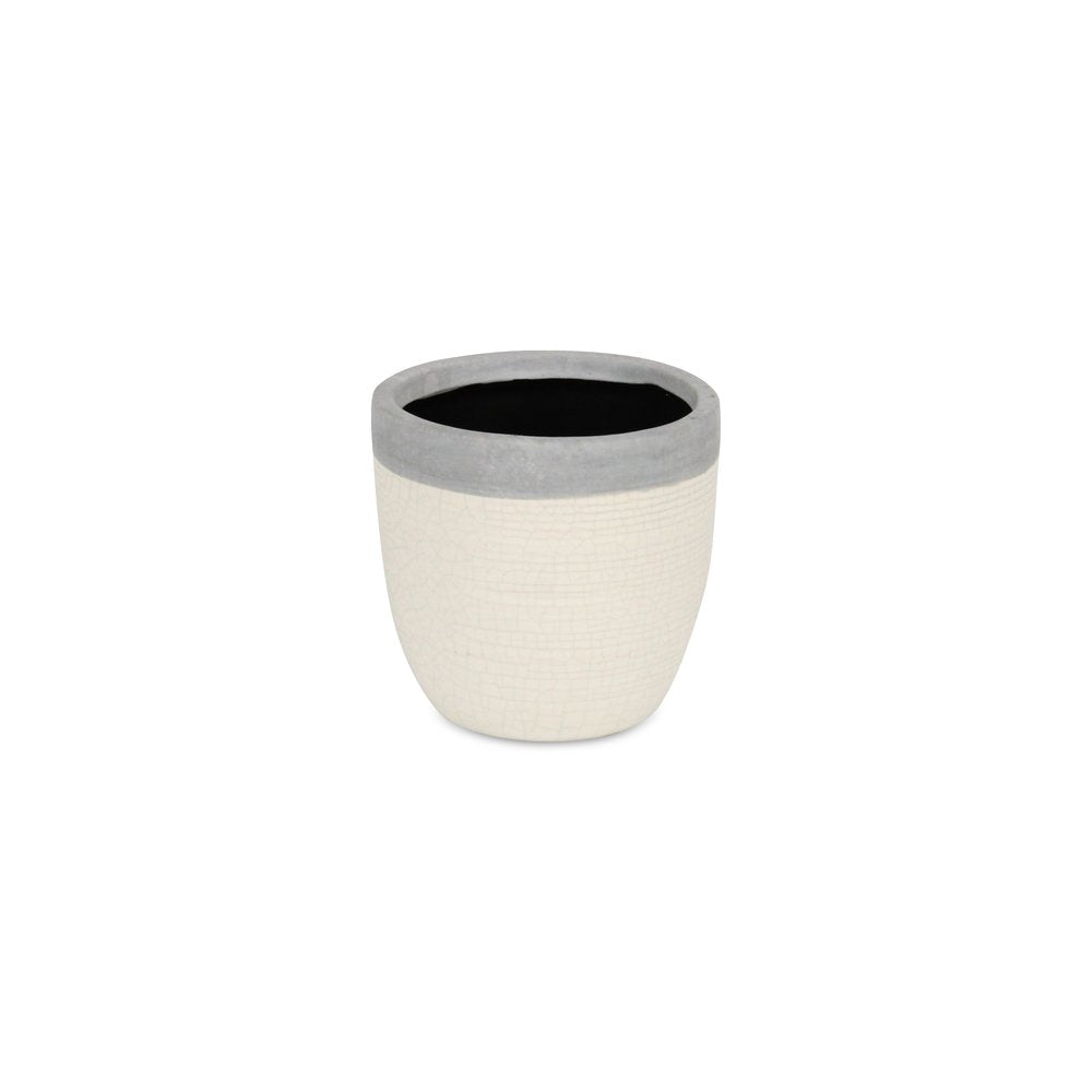 Gray And Ivory Ceramic 41 Ounce Crackle Round Distressed Pot Planter HomeRoots