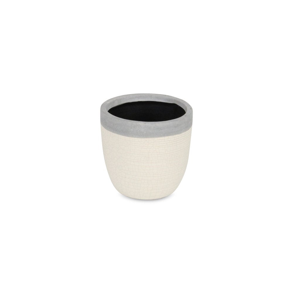 Gray And Ivory Ceramic 41 Ounce Crackle Round Distressed Pot Planter HomeRoots