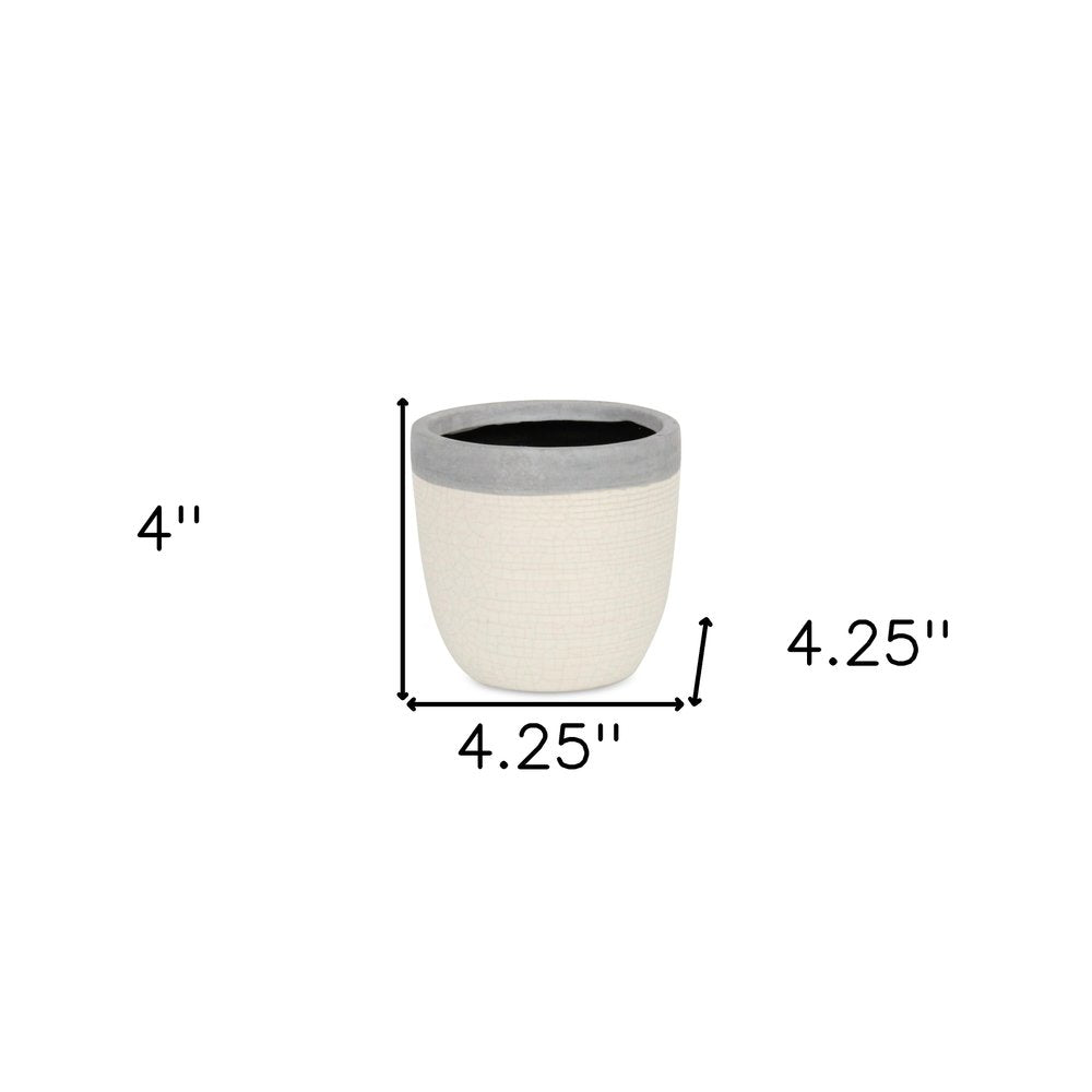 Gray And Ivory Ceramic 41 Ounce Crackle Round Distressed Pot Planter HomeRoots