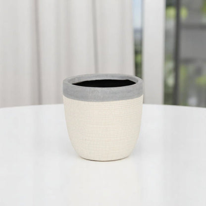 Gray And Ivory Ceramic 41 Ounce Crackle Round Distressed Pot Planter HomeRoots