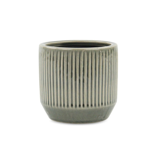 Gray Ceramic 17 Ounce Striped Round Distressed Pot Planter HomeRoots