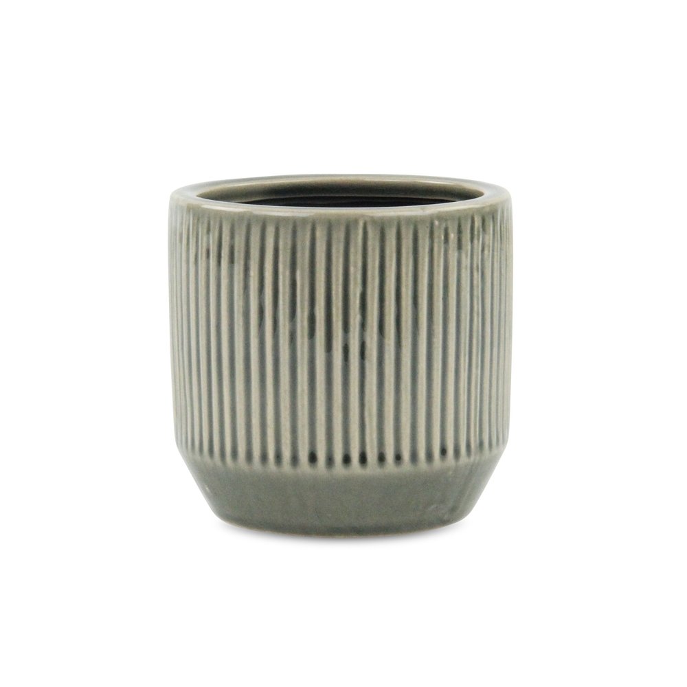 Gray Ceramic 17 Ounce Striped Round Distressed Pot Planter HomeRoots