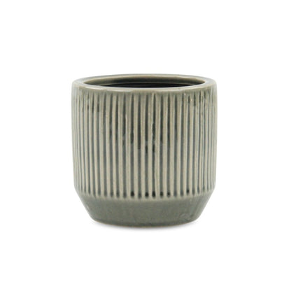 Gray Ceramic 17 Ounce Striped Round Distressed Pot Planter HomeRoots