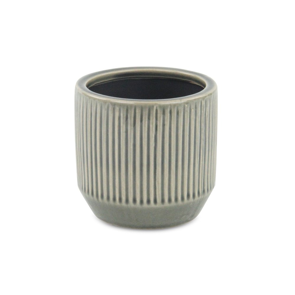 Gray Ceramic 17 Ounce Striped Round Distressed Pot Planter HomeRoots