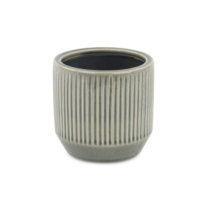 Gray Ceramic 17 Ounce Striped Round Distressed Pot Planter HomeRoots
