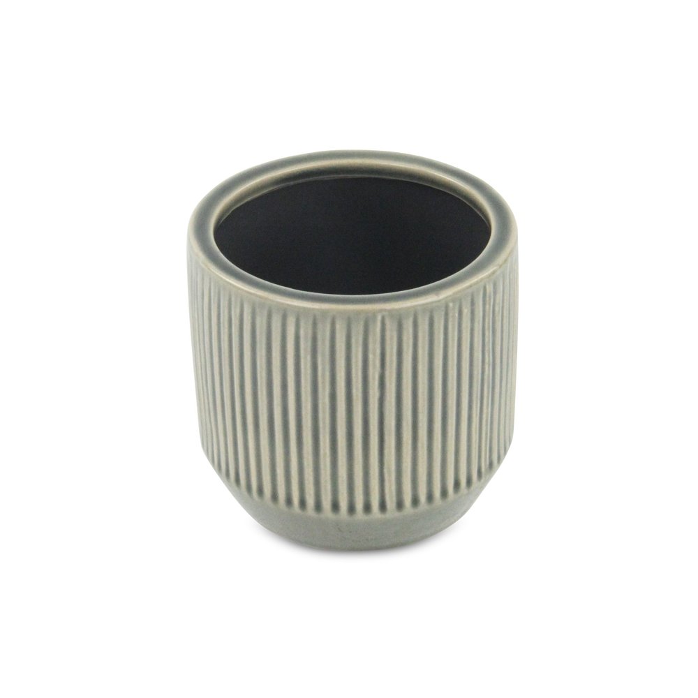 Gray Ceramic 17 Ounce Striped Round Distressed Pot Planter HomeRoots
