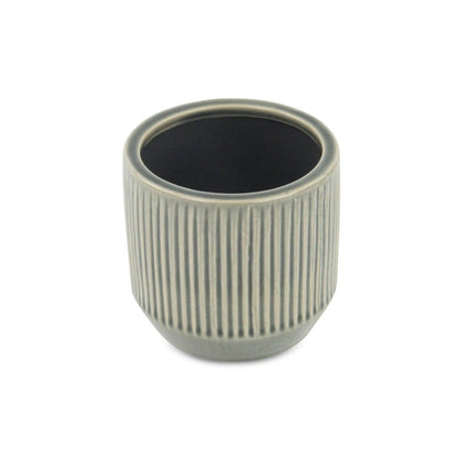 Gray Ceramic 17 Ounce Striped Round Distressed Pot Planter HomeRoots