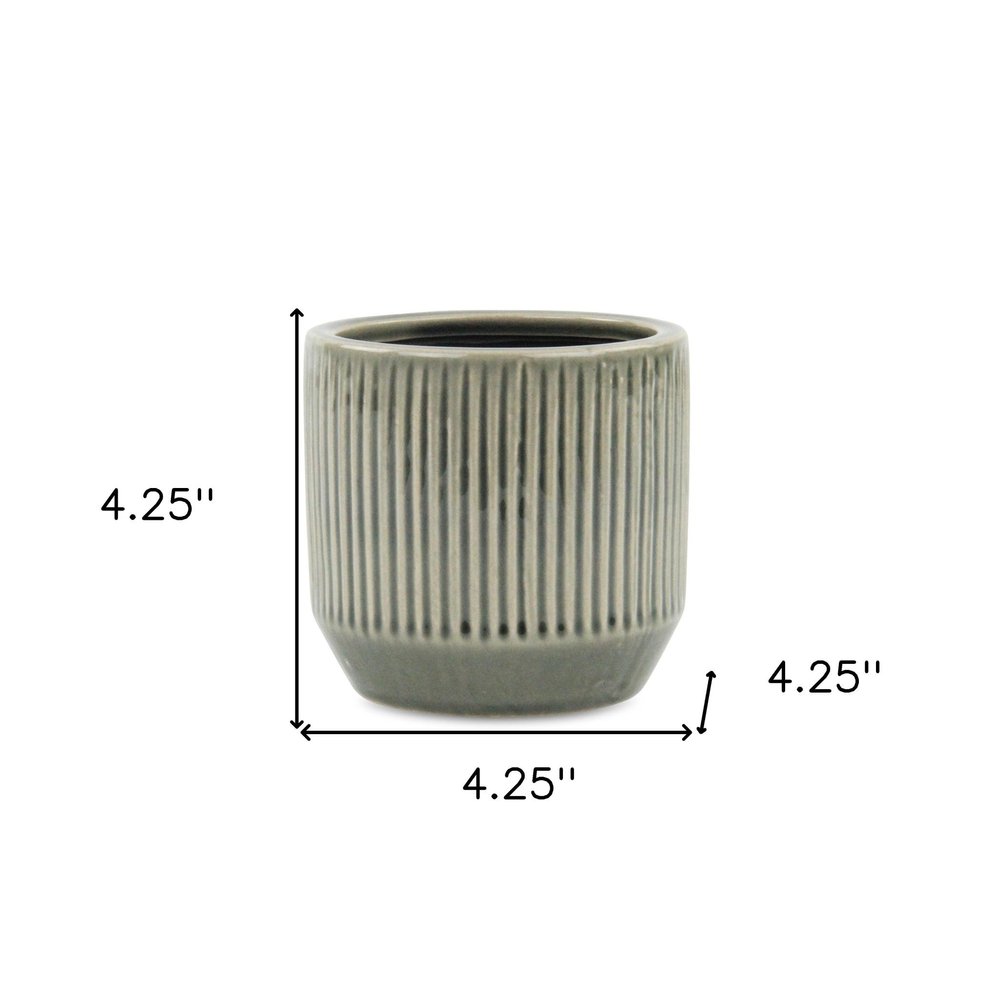 Gray Ceramic 17 Ounce Striped Round Distressed Pot Planter HomeRoots