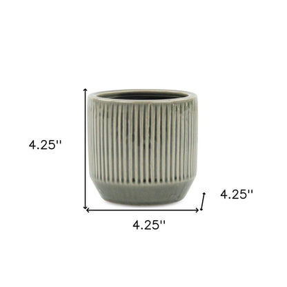 Gray Ceramic 17 Ounce Striped Round Distressed Pot Planter HomeRoots