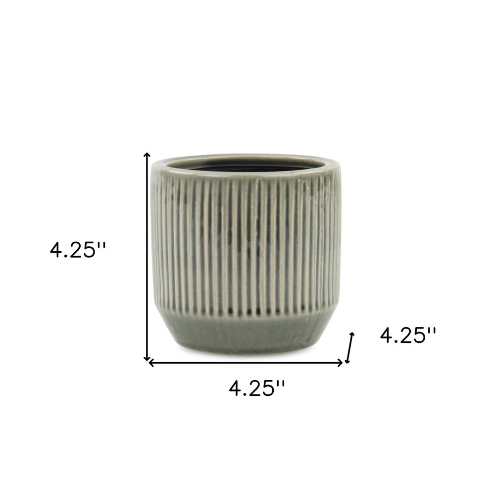 Gray Ceramic 17 Ounce Striped Round Distressed Pot Planter HomeRoots