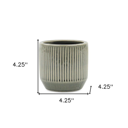 Gray Ceramic 17 Ounce Striped Round Distressed Pot Planter HomeRoots