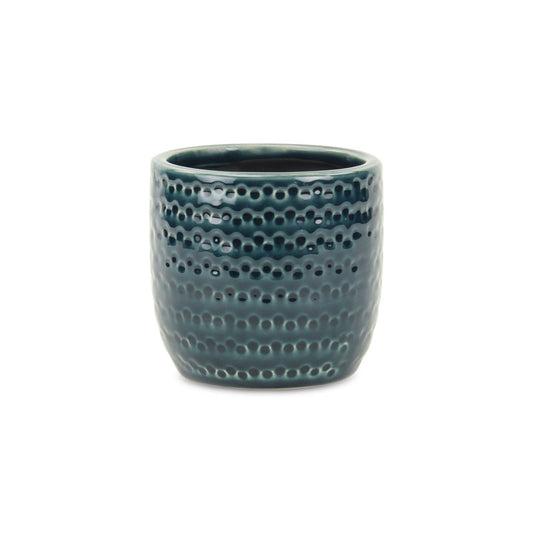 Teal Blue Ceramic 17 Ounce Dotted Round Distressed Pot Planter HomeRoots