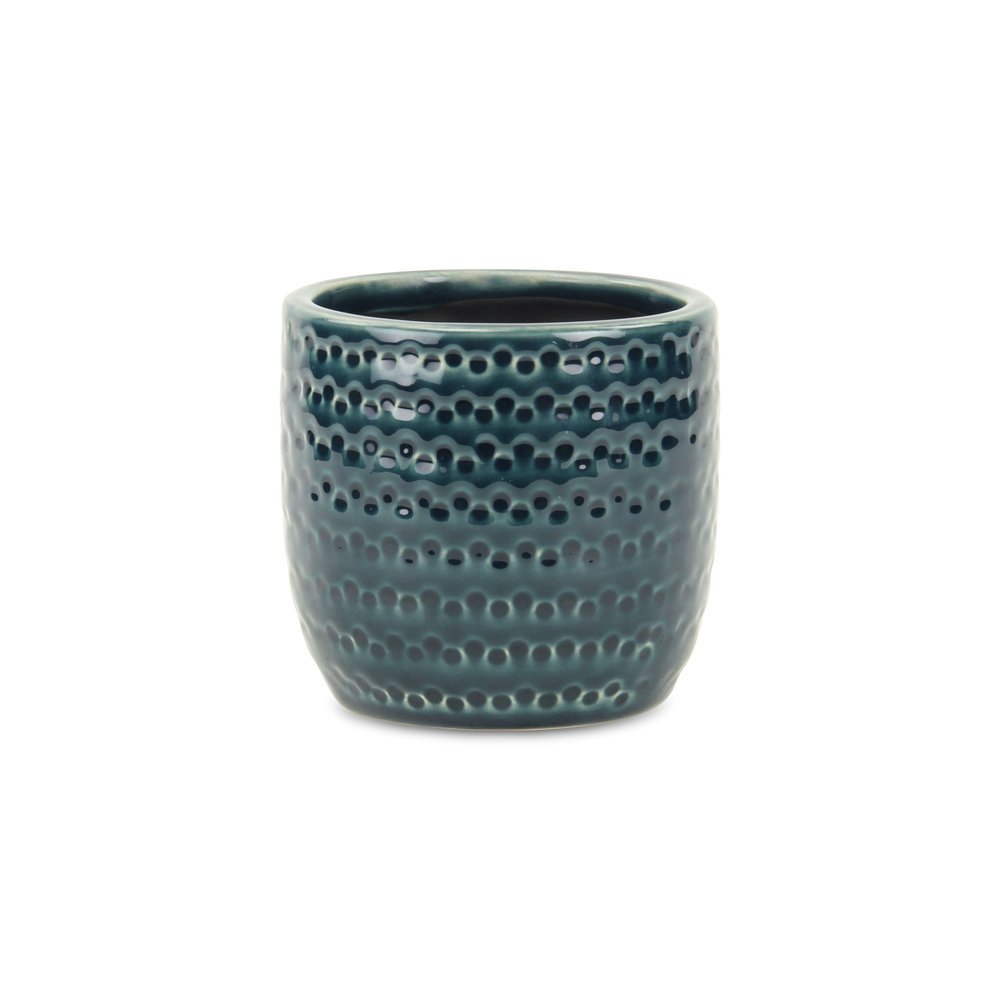 Teal Blue Ceramic 17 Ounce Dotted Round Distressed Pot Planter HomeRoots