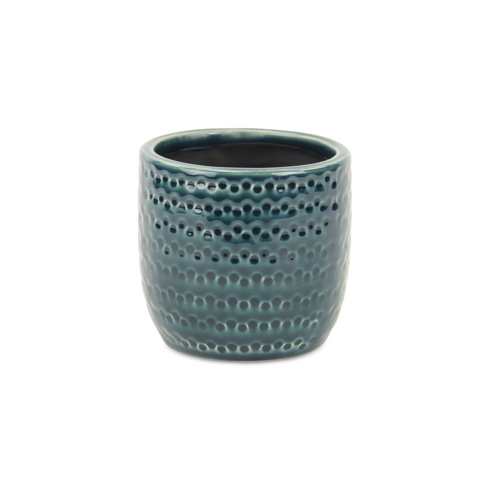 Teal Blue Ceramic 17 Ounce Dotted Round Distressed Pot Planter HomeRoots