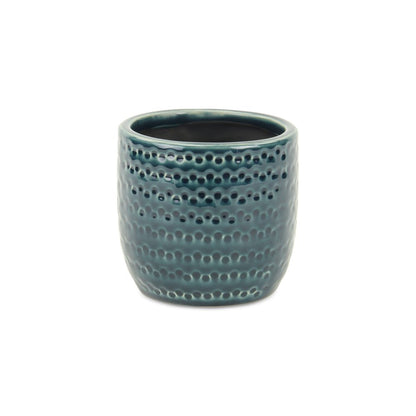 Teal Blue Ceramic 17 Ounce Dotted Round Distressed Pot Planter HomeRoots