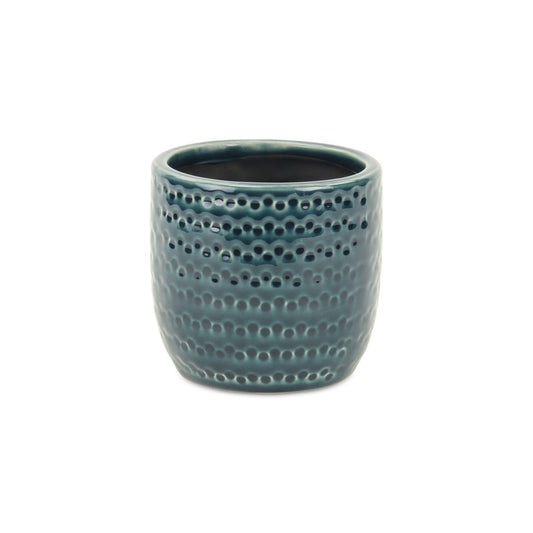 Teal Blue Ceramic 17 Ounce Dotted Round Distressed Pot Planter HomeRoots