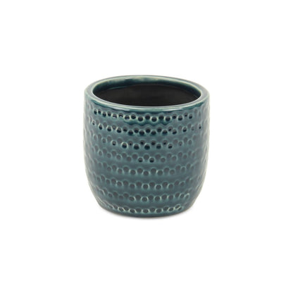 Teal Blue Ceramic 17 Ounce Dotted Round Distressed Pot Planter HomeRoots