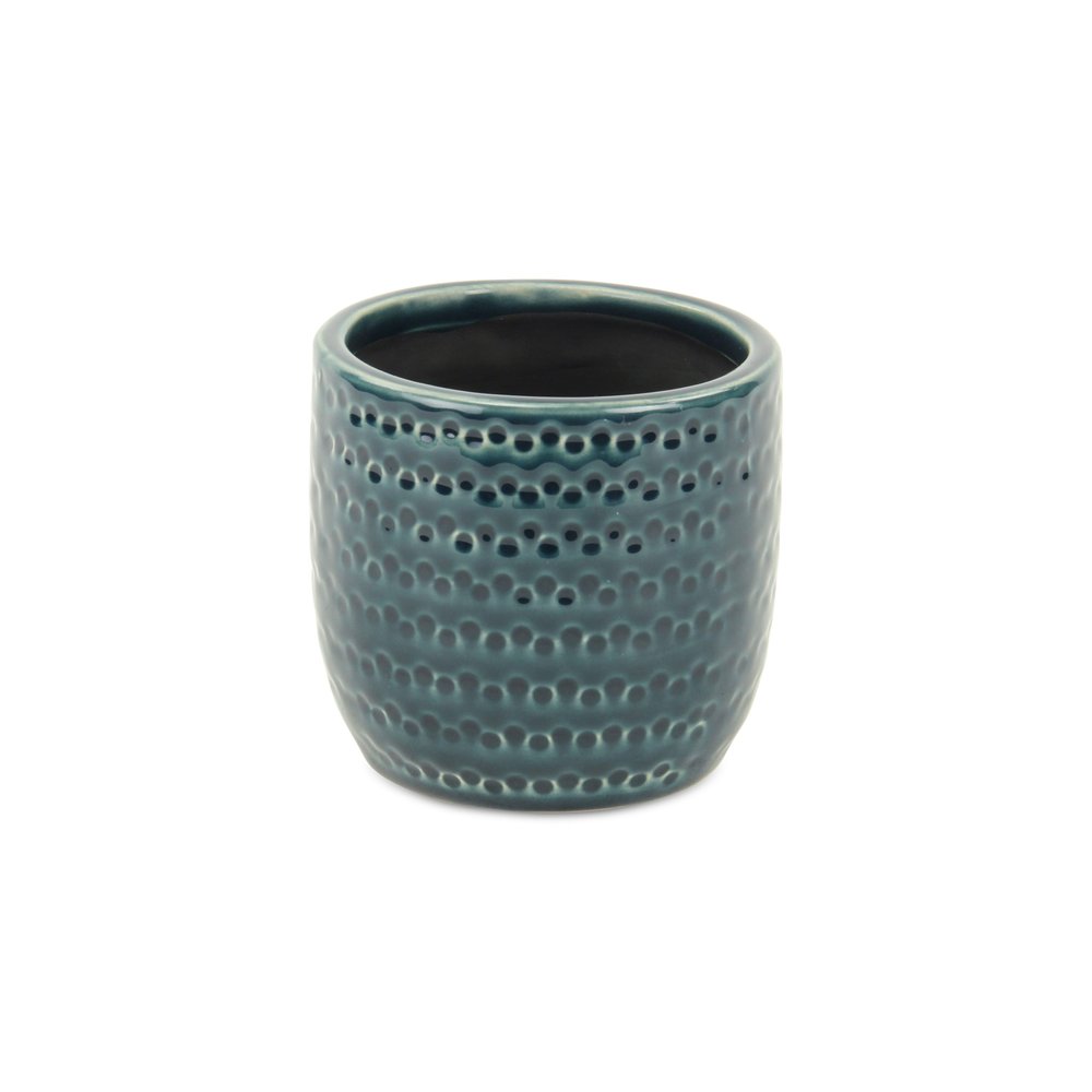 Teal Blue Ceramic 17 Ounce Dotted Round Distressed Pot Planter HomeRoots