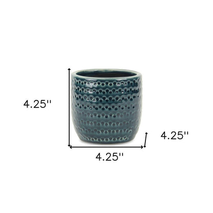 Teal Blue Ceramic 17 Ounce Dotted Round Distressed Pot Planter HomeRoots