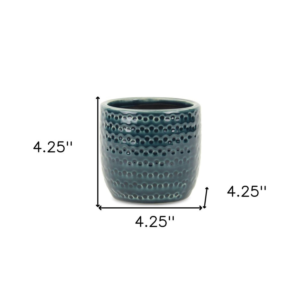 Teal Blue Ceramic 17 Ounce Dotted Round Distressed Pot Planter HomeRoots