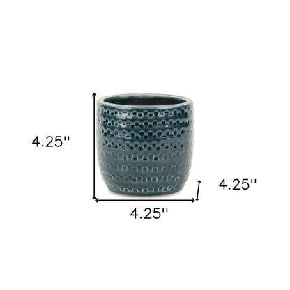 Teal Blue Ceramic 17 Ounce Dotted Round Distressed Pot Planter HomeRoots