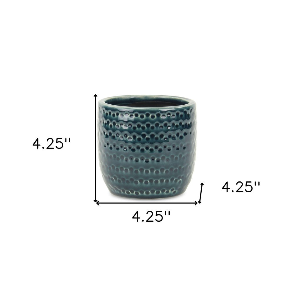 Teal Blue Ceramic 17 Ounce Dotted Round Distressed Pot Planter HomeRoots