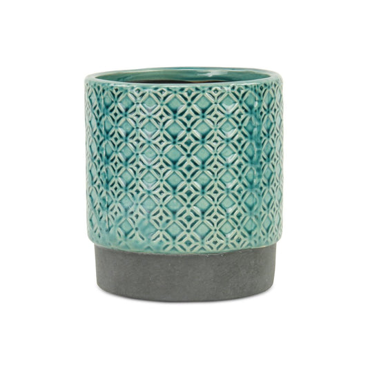 6" Turquoise Geometric Ceramic Indoor Outdoor Round Pot Planter HomeRoots