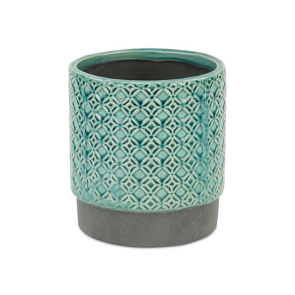 6" Turquoise Geometric Ceramic Indoor Outdoor Round Pot Planter HomeRoots