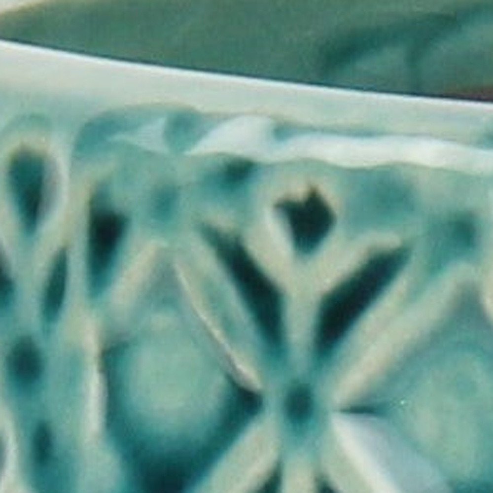 6" Turquoise Geometric Ceramic Indoor Outdoor Round Pot Planter HomeRoots