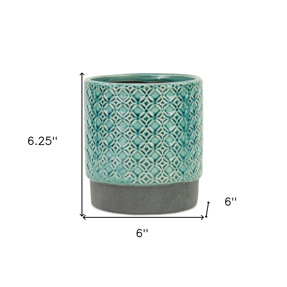6" Turquoise Geometric Ceramic Indoor Outdoor Round Pot Planter HomeRoots