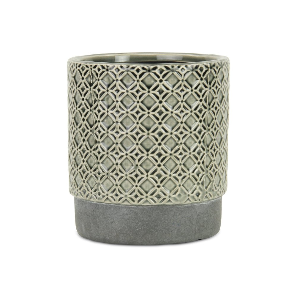 6" Gray Geometric Ceramic Indoor Outdoor Round Pot Planter HomeRoots